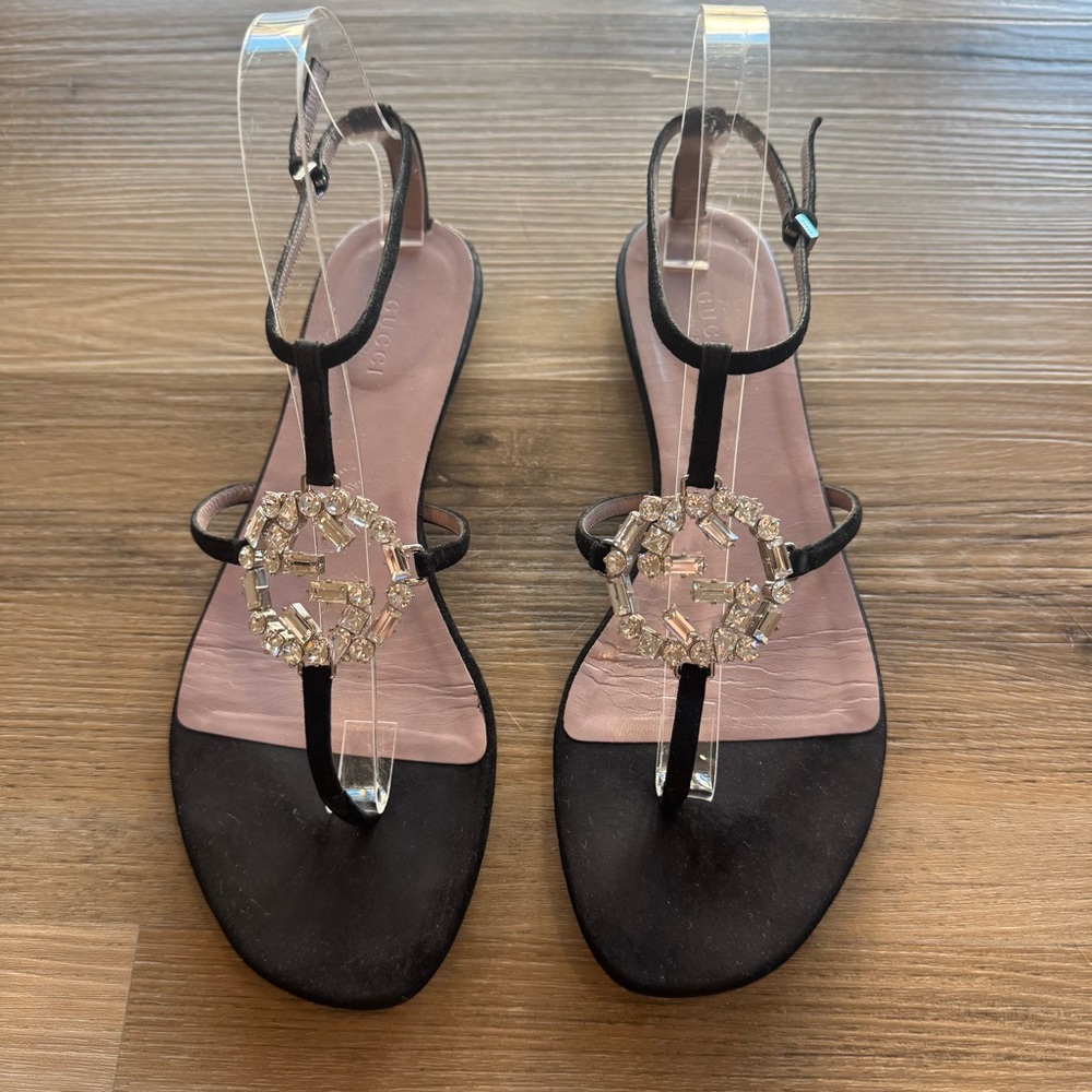 Gucci Black Sandals with Crystal Accent Size 39.5